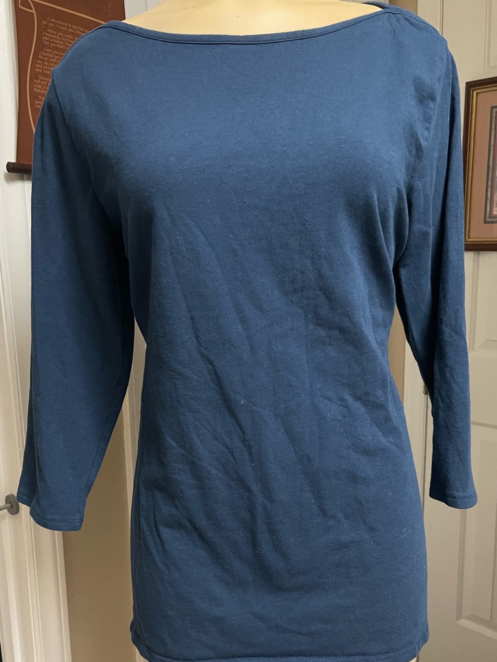 Time and Tru Navy Boatneck Long Sleeve Top